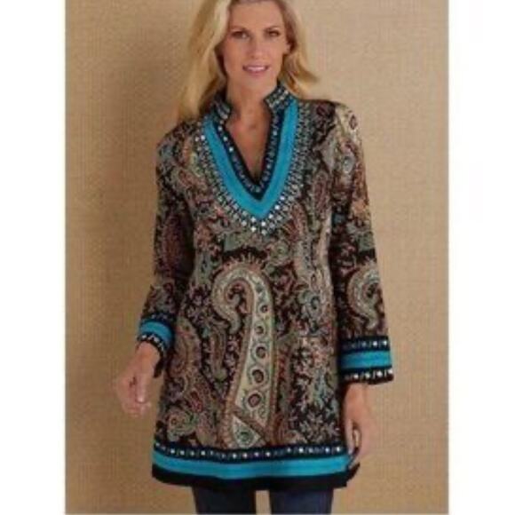 Soft Surroundings Audrey Embroidered Paisley Tunic Top - Picture 1 of 14